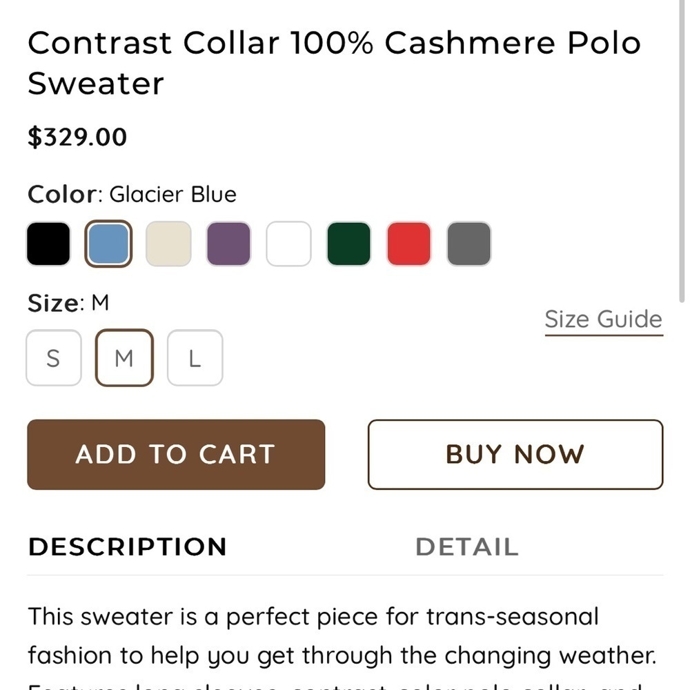Gentle Herd Size M • Glacier Blue Cashmere Contrast Collar Polo Sweater - Picture 9 of 10